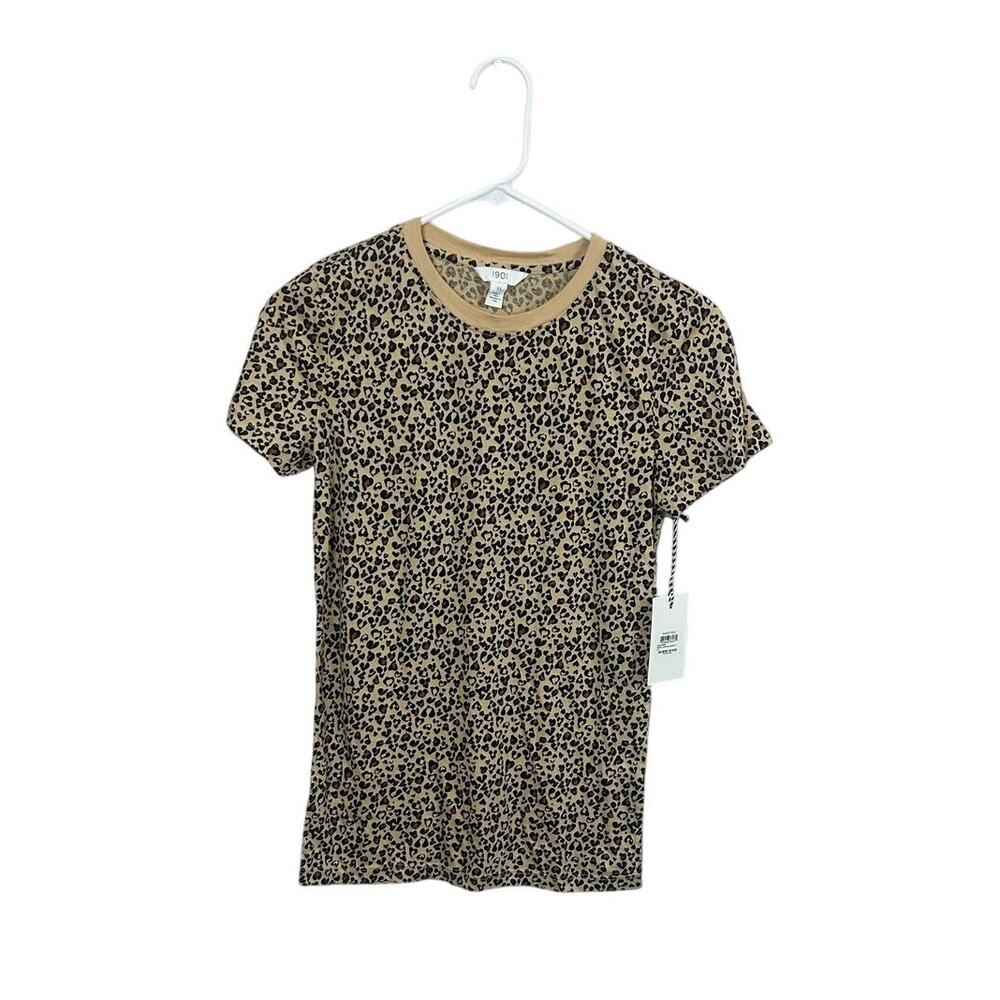 Nordstrom 1901 Beige Leopard Hearts Tee size XS NWT